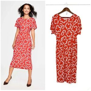 NWOT Red Boden Vanessa Floral Midi Dress Short Sleeve Pockets Casual 6P Petite